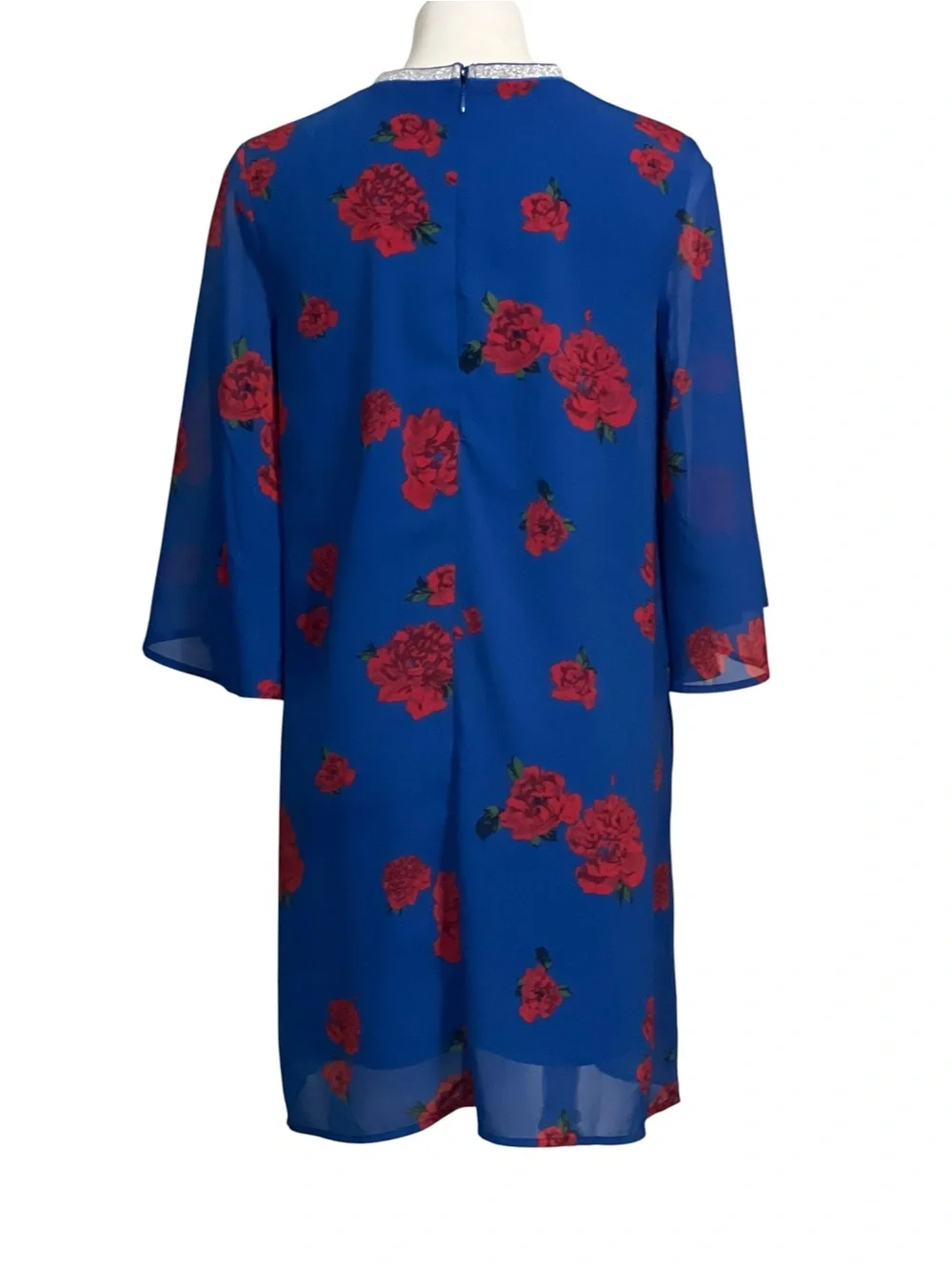 United Colors Of Benetton dress‎ sz M Blue Dress Floral Print sheer sleeve